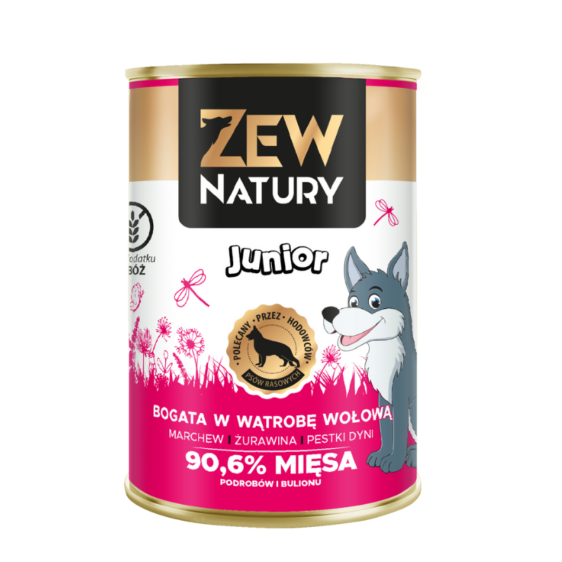 Zew Natury Junior 94% mięsa mix 3 smaków 400g x 6 (kurczak, królik, wołowina)