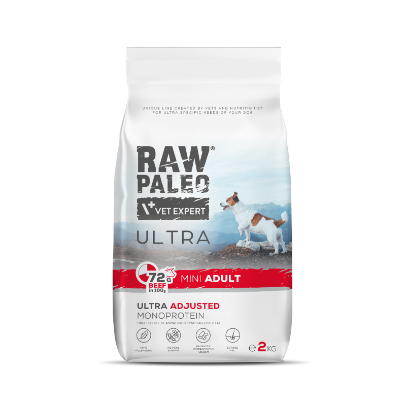 VetExpert Raw Paleo Ultra Beef Mini Adult - sucha karma z wołowiną dla psów małych ras