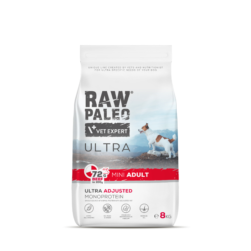 VetExpert Raw Paleo Ultra Beef Mini Adult - sucha karma z wołowiną dla psów małych ras