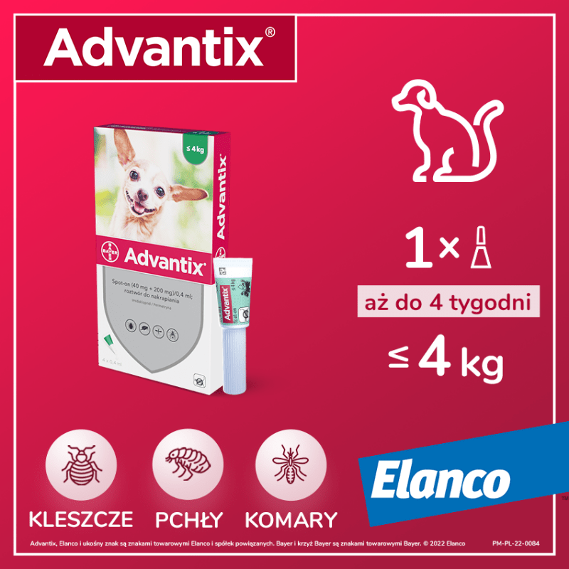 Advantix Spot-on 4 x 0,4 ml krople dla psów do 4 kg