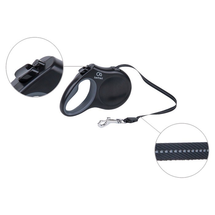 Amiplay Infini Freedom Smycz automatyczna czarna [rozmiar XL] 5m/50kg