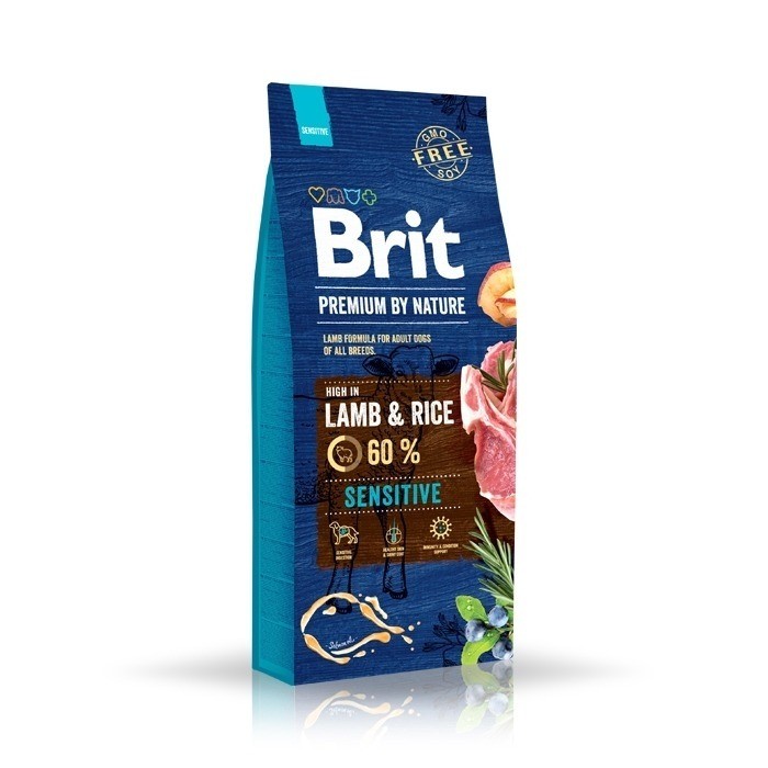 Brit Premium By Nature Sensitive Lamb 15kg + Fafik karma mokra mix smaków 6x400g