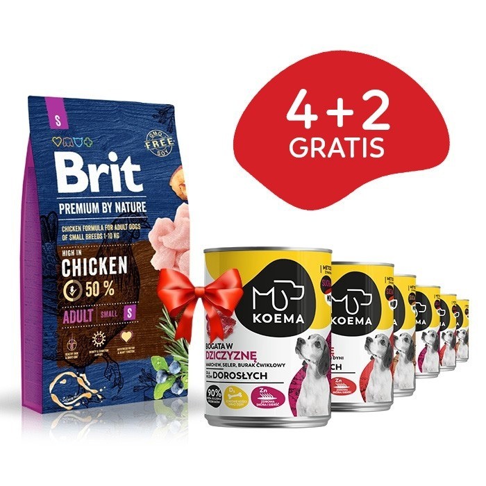 Brit Premium By Nature Adult Small S 8kg + Koema mix 3 smaków 400g x 6