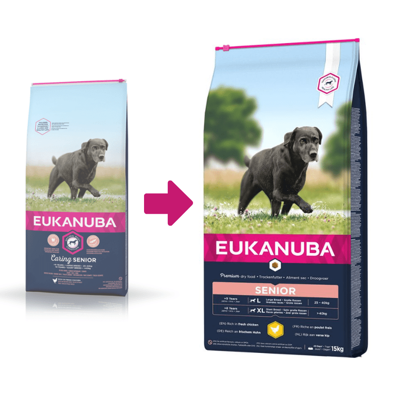 Eukanuba Caring Senior Large & Giant Breed 15kg + Koema mix 3 smaków 800g x 6