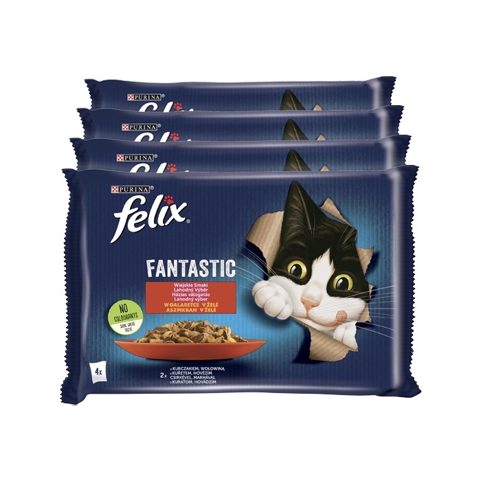 Felix Fantastic Adult w galaretce wołowina i kurczak 85g x 4 (multipak)