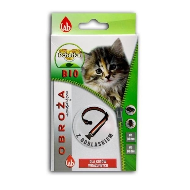 Pchełka Obroża BIO przeciw ektopasożytom dla kotów odblaskowa 30cm