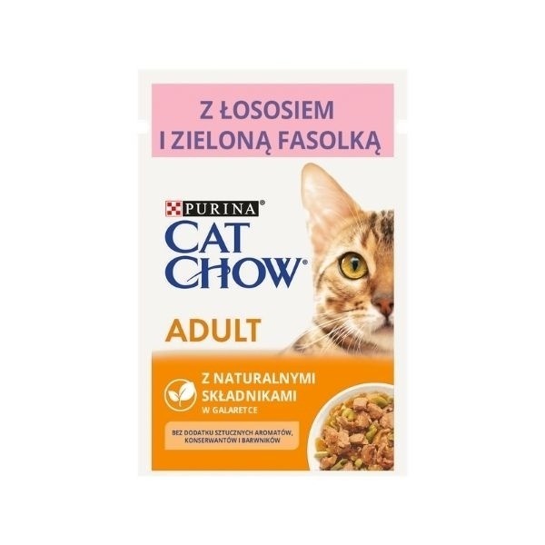 Cat Chow Adult łosoś z zieloną fasolą 85g x 10 (multipak)