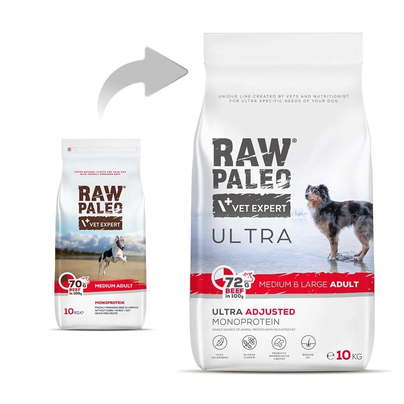 VetExpert Raw Paleo Ultra Beef Medium & Large Adult - sucha karma z wołowiną dla psów średnich ras