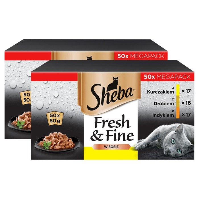 Sheba Mini Drobiowe smaki w sosie 50 x 50g (multipak)