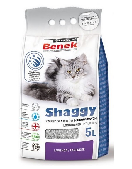 żwirek dla kota - Żwirek Super Benek Shaggy dla kotów długowłosych lawendowy