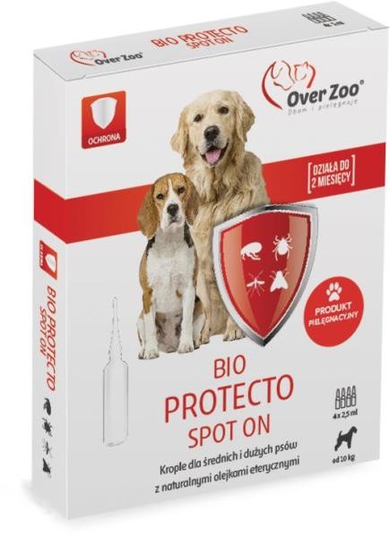 Preparaty lecznicze - Over Zoo Krople BIO Protecto dla średnich i dużych psów 4x2,5ml