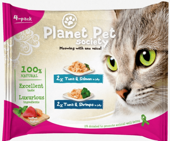 Karmy mokre dla kota - Planet Pet Society tuńczyk, łosoś i krewetki 4 x 50g
