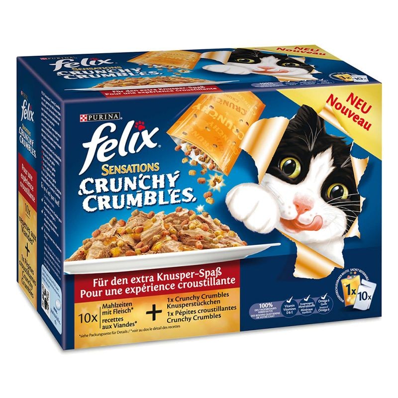 Karmy mokre dla kota - Felix Sensations Crunchy Multipak wybór dań mięsnych 10x100g