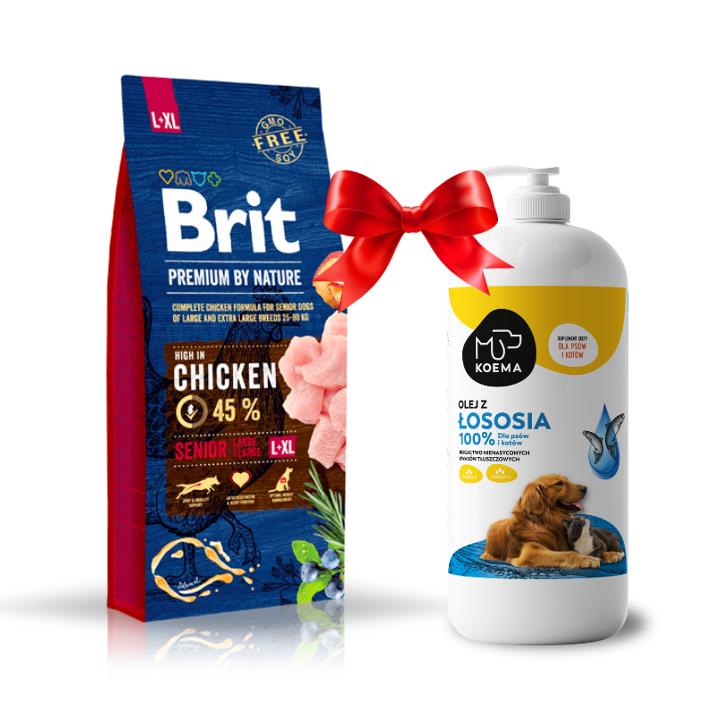 Karmy suche dla psa - Brit Premium By Nature Senior Large/Extra Large L+XL 15kg + Koema Olej z łososia 1l