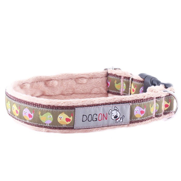 Smycze, obroże, szelki - Dogon Obroża ręcznie szyta w ptaszki 40cm