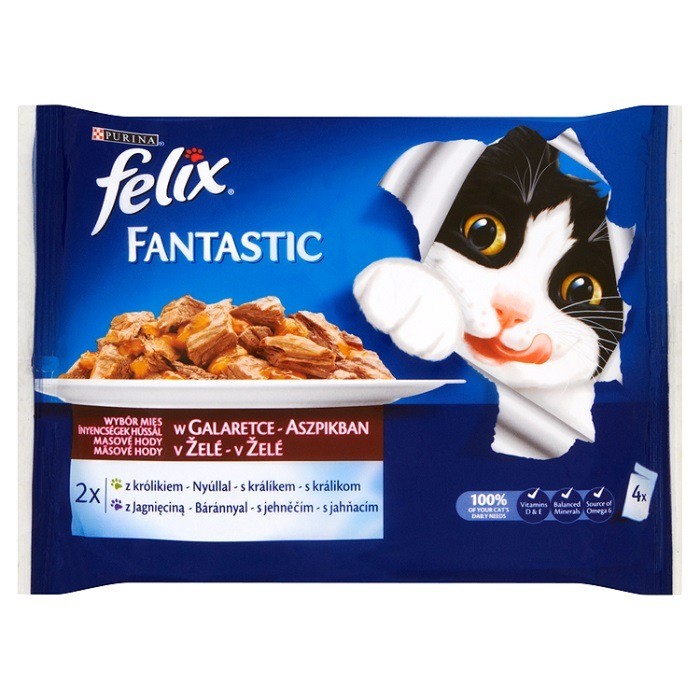 Karmy mokre dla kota - Felix Fantastic Wybór mięs w galaretce królik jagnięcina 4x100g