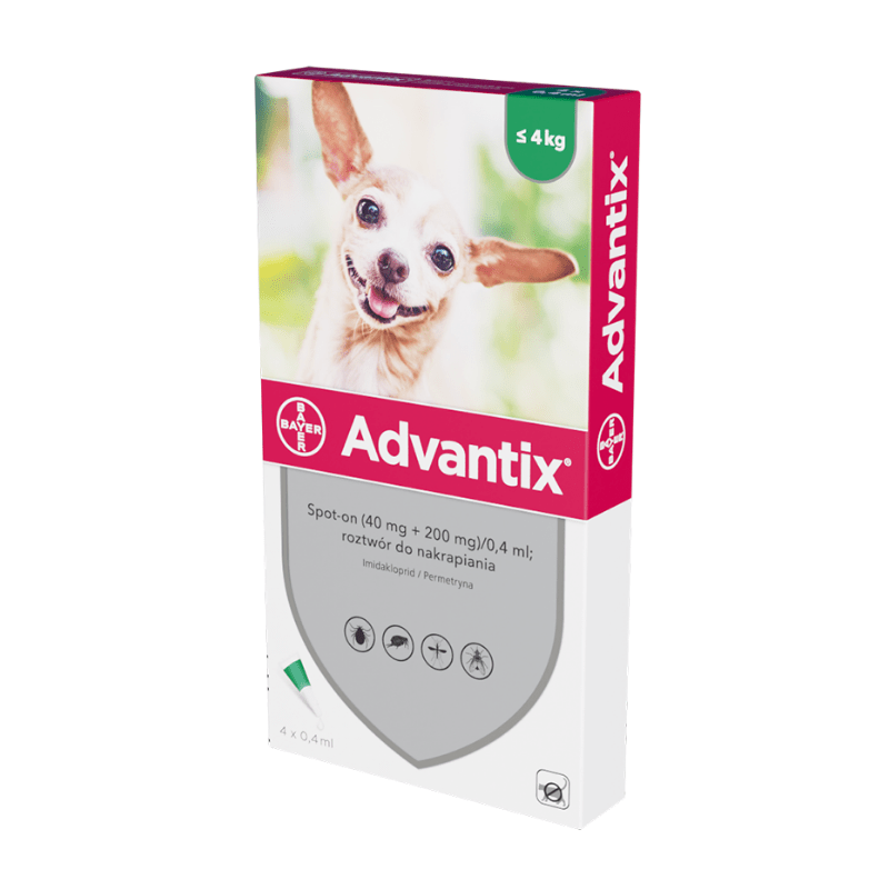 Preparaty lecznicze - Advantix Spot-on 4 x 0,4 ml krople dla psów do 4 kg
