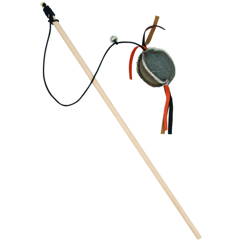 Zabawki - Barry King Drewniana wędka z piłką z mocnego materiału szara 40cm