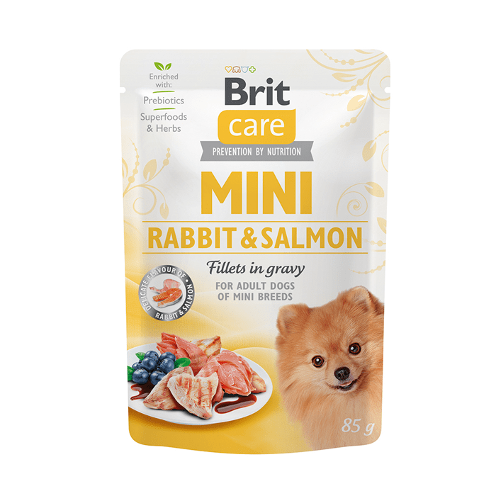 Karmy mokre dla psa - Brit Care Mini Pouch królik z łososiem w sosie 85g