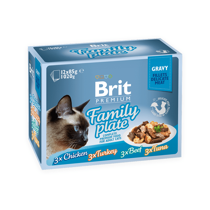 Karmy mokre dla kota - Brit Pouch Family Plate Fillet in Gravy 85g x 12