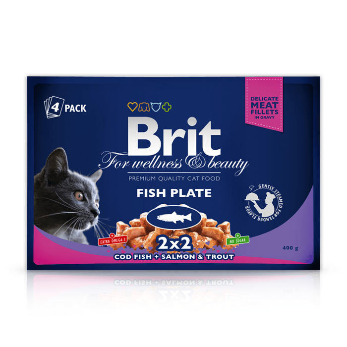 Karmy mokre dla kota - Brit Premium Plate Fish 4 x 100g