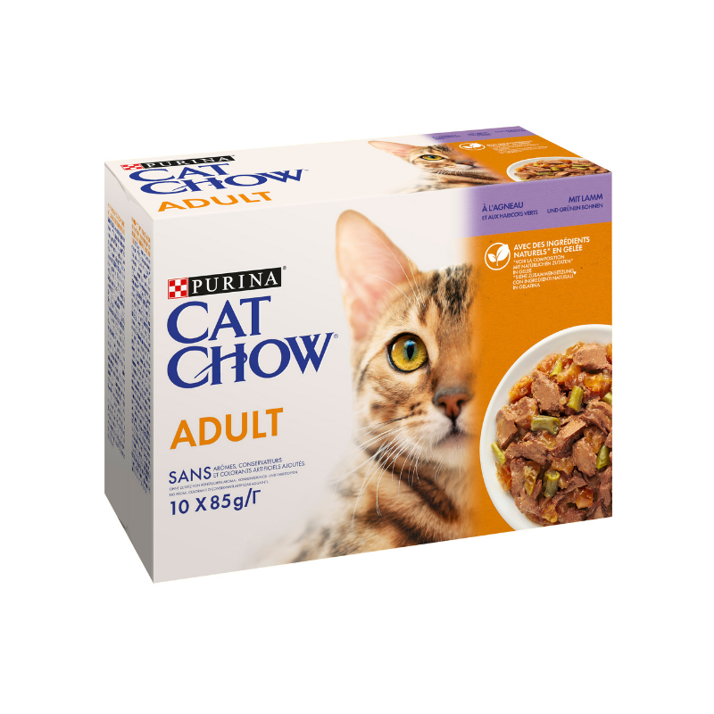 Karmy mokre dla kota - Cat Chow Adult jagnięcina z zieloną fasolą 85g x 10 (multipak)