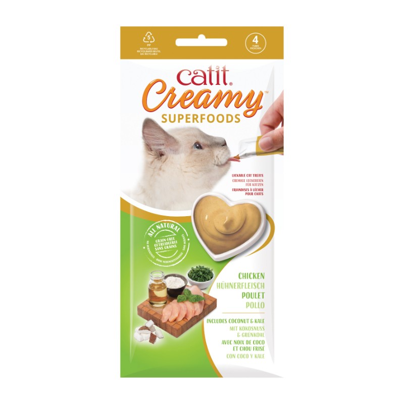 Przysmaki dla kota - Catit Creamy Superfood kurczak z kokosem i jarmużem 4 x 10g