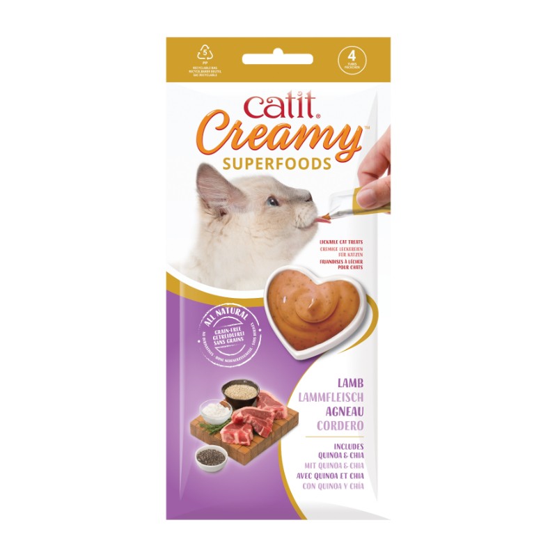 Przysmaki dla kota - Catit Creamy Superfood jagnięcina z komosą ryżową i chia 4 x 10g