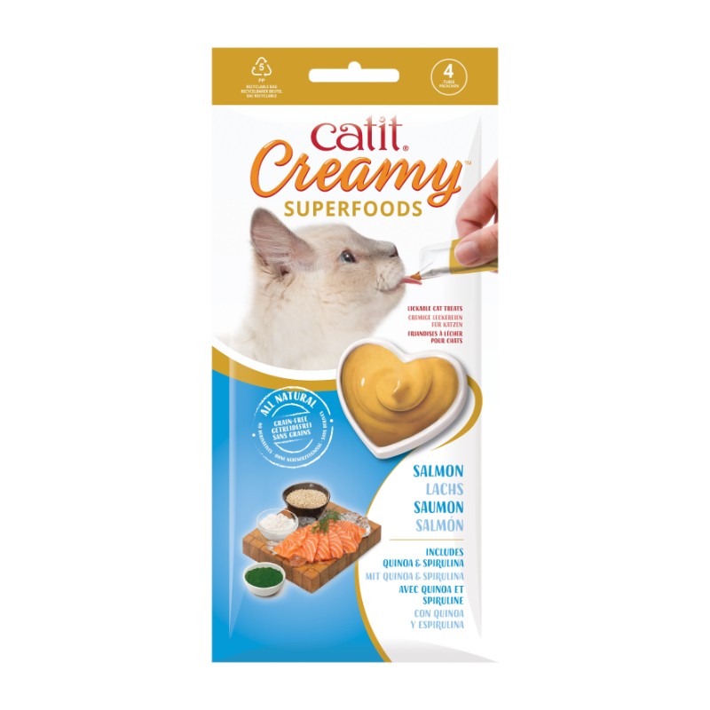 Przysmaki dla kota - Catit Creamy Superfood łosoś z komosą ryżową i spiruliną 4 x 10g