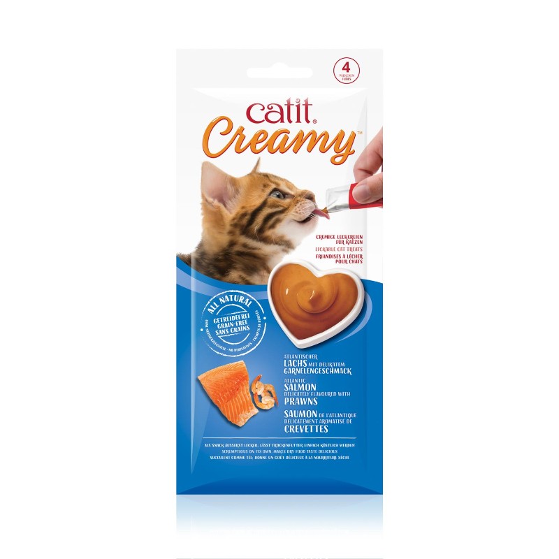 Przysmaki dla kota - Catit Creamy Salmon & Prawns Mokry przysmak z łososiem i krewetkami 4 x 10g
