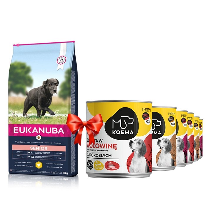 Karmy suche dla psa - Eukanuba Caring Senior Large & Giant Breed 15kg + Koema mix 3 smaków 800g x 6