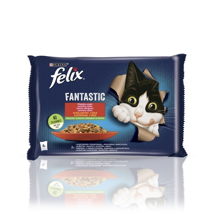 Karmy mokre dla kota - Felix Fantastic Adult Wybór Mięs z Warzywami w galaretce 85g x 4 (multipak)