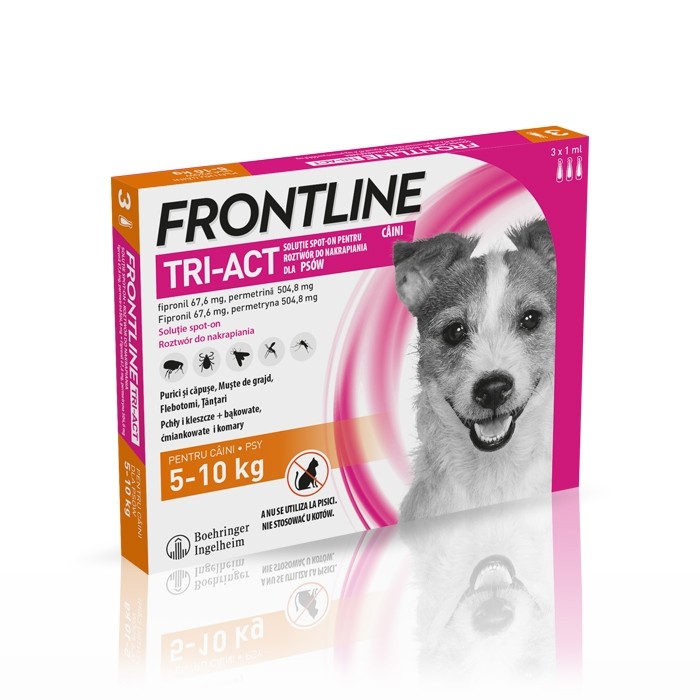 Preparaty lecznicze - Frontline Tri - Act krople na pchły, kleszcze, owady latające 5-10kg - 3pipety