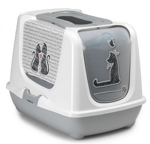Kuwety, łopatki dla kota - Yarro Moderna Toaleta Trendy z filtrem Zakochany kot 50х39х37cm