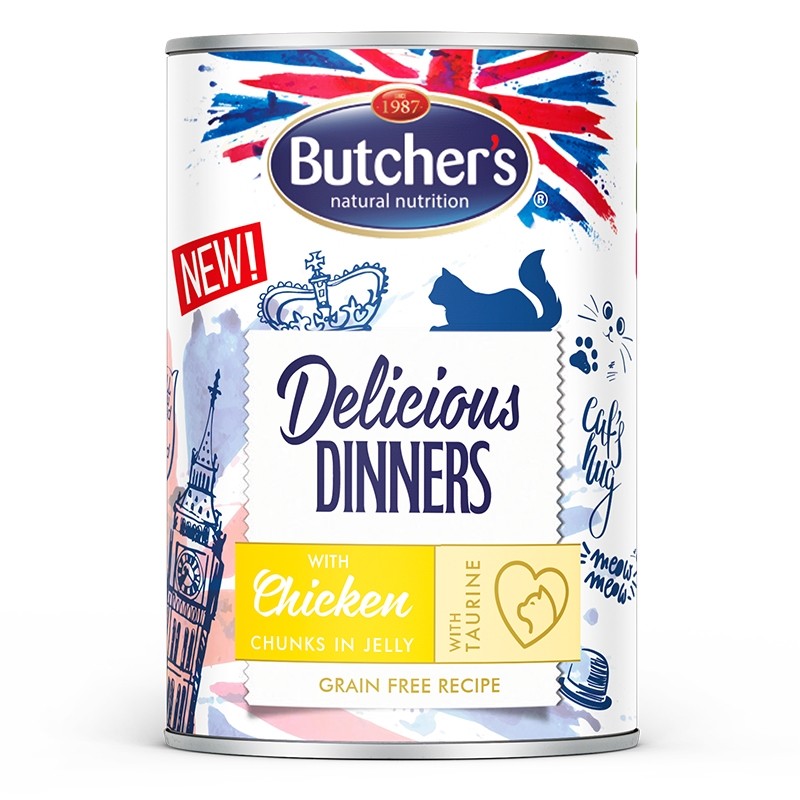 Karmy mokre dla kota - Butcher's Delicious Dinners Cat w galaretce 400g x 4