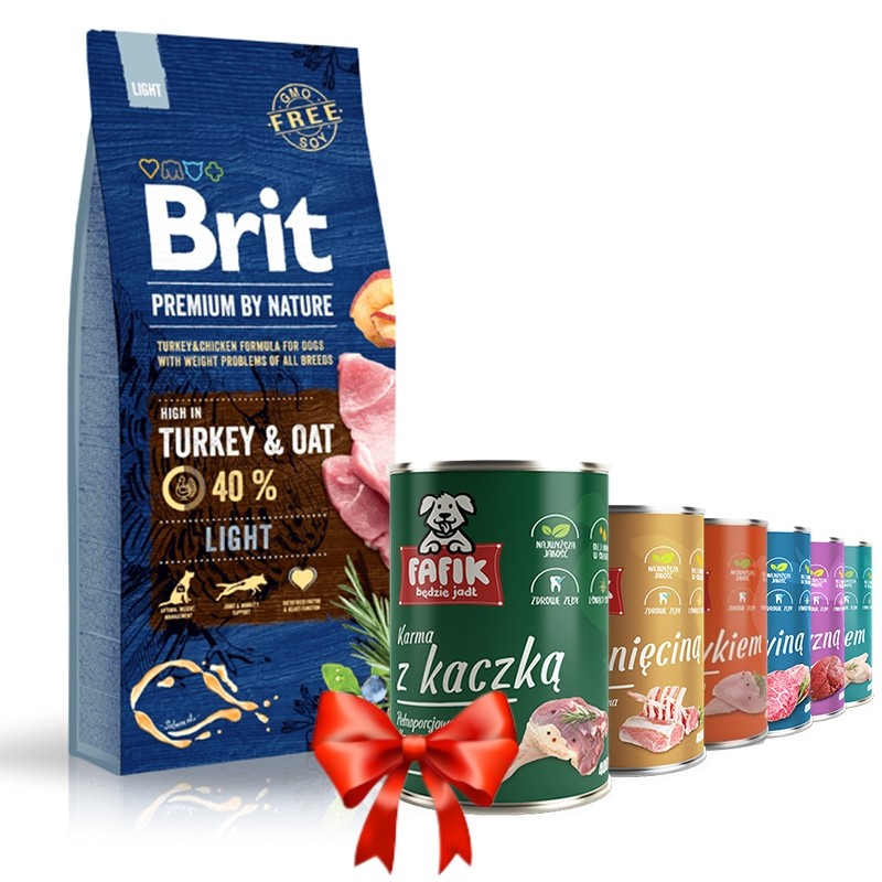 Karmy suche dla psa - Brit Premium By Nature Light 15kg + Fafik karma mokra mix smaków 6x400g