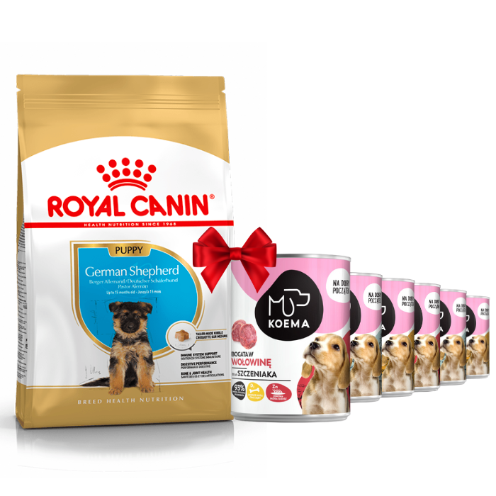 Karmy suche dla psa - Royal Canin Puppy German Shepherd 12kg + Koema Junior mix 3 smaków 400g x 6
