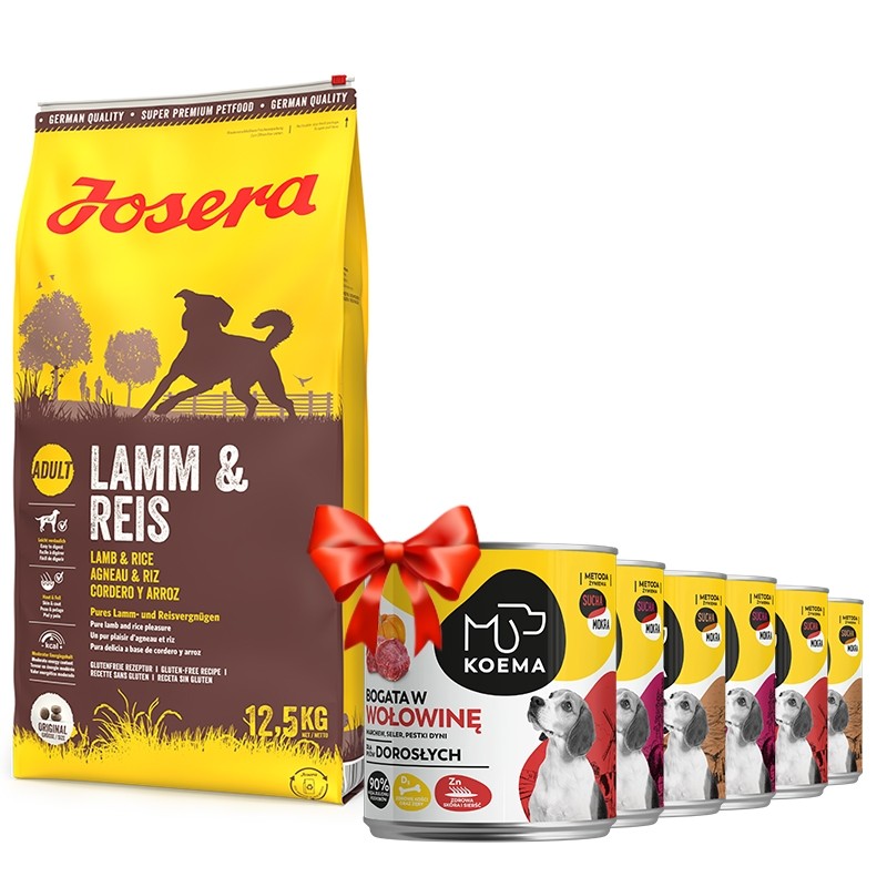 Karmy suche dla psa - Josera Lamb & Rice Adult 12,5kg + Koema mix 3 smaków 800g x 6