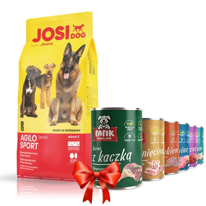 Karmy suche dla psa - Josera JosiDog Agilo Sport 15kg + Fafik karma mokra mix smaków 6x400g