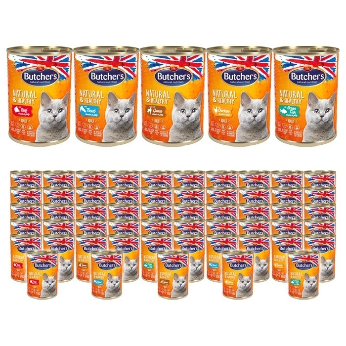 Karmy mokre dla kota - Butcher's Natural&Healthy Cat mix 5 smaków 400g x 60