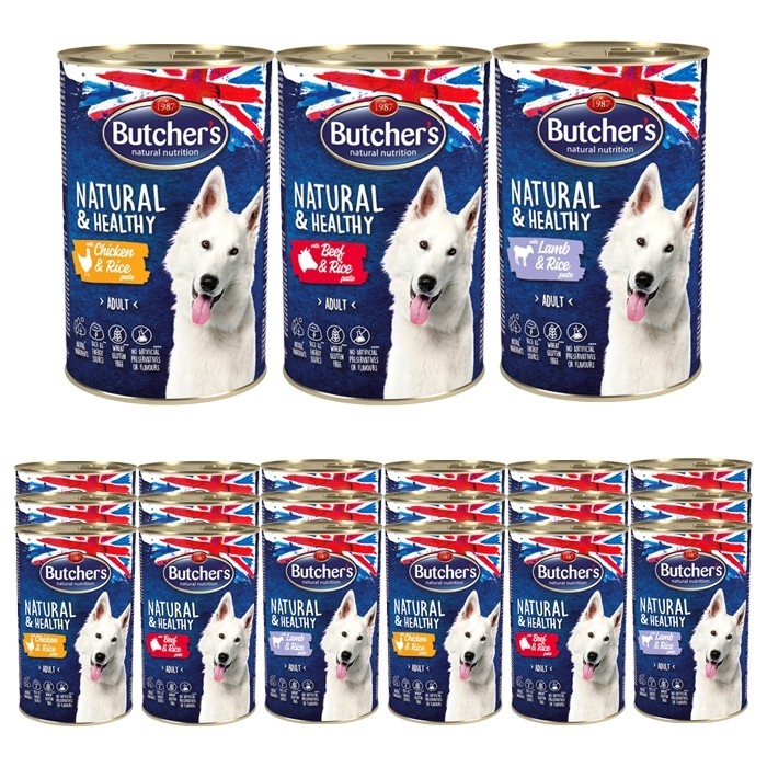 Karmy mokre dla psa - Butcher's Natural&Healthy Dog mix 3 smaków 1200g x 21