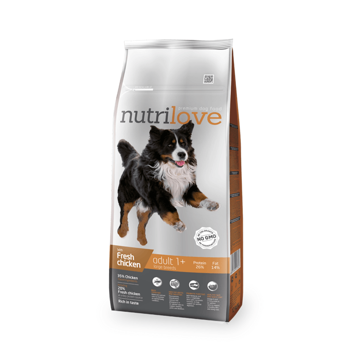 Karmy suche dla psa - Nutrilove Premium Adult Large L świeży kurczak 12kg + 2,4kg