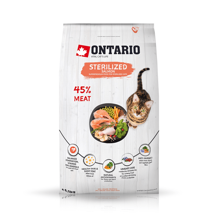 Karmy suche dla kota - Ontario Cat Sterilised Salmon 6,5kg