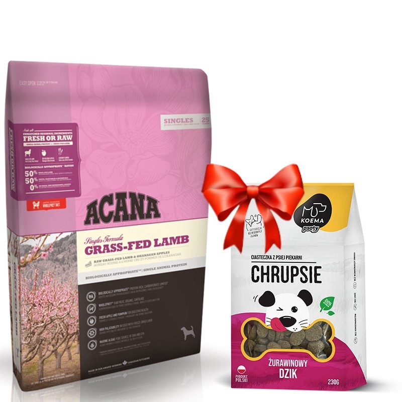 Karmy suche dla psa - Acana Singles Grass Fed Lamb 11,4kg + Koema Chrupsie Żurawinowy dzik 230g