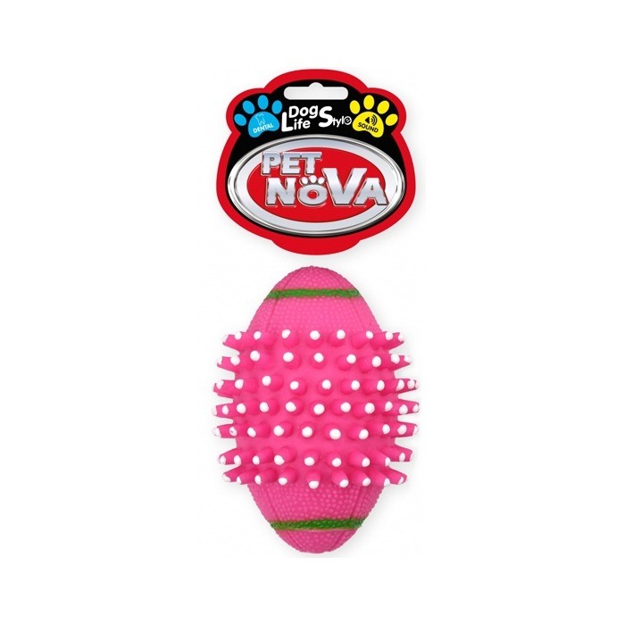 Zabawki - Pet Nova Dental, Piłka gumowa rugby, piszcząca różowa 11cm