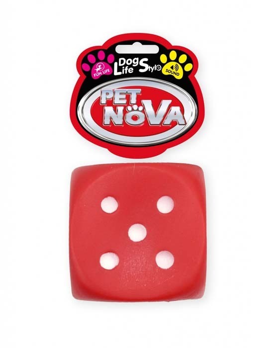 Zabawki - Pet Nova Kostka gumowa Dice z dźwiękiem czerwona 6cm