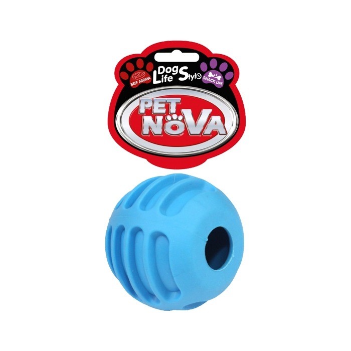 Zabawki - Pet Nova Piłka na przysmaki SnackBall o aromacie wołowiny niebieska 6cm