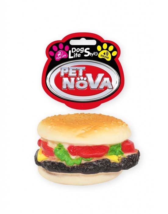 Zabawki - Pet Nova Zabawka gumowa Burger z dźwiękiem 9cm