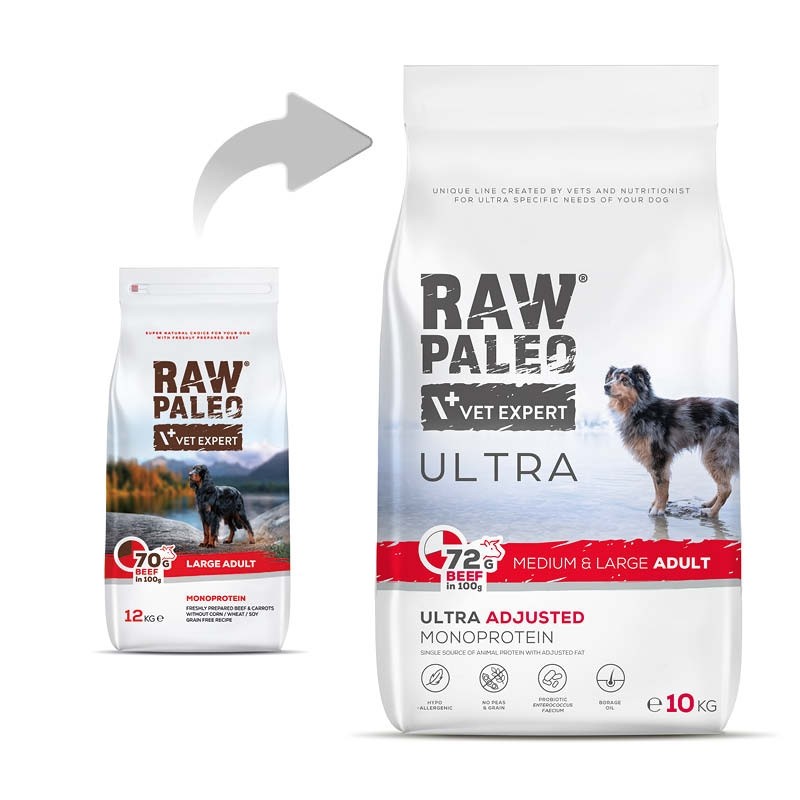Karmy suche dla psa - VetExpert Raw Paleo Ultra Beef Medium & Large Adult - sucha karma z wołowiną dla psów średnich ras