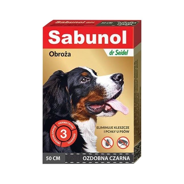 Preparaty lecznicze - Sabunol Obroża czarna przeciw pchłom i kleszczom dla psa